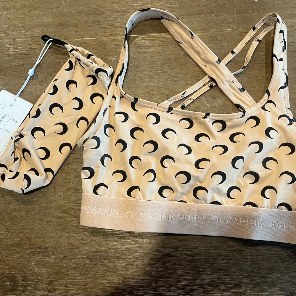 Marine Serre Beige and Black Crescent Moon Sports Bra